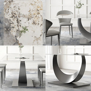 Vera Modern Dining Table & Chairs Set, Sintered Stone Top, Luxury Wooden Frame Dining Set with PU Leather Chairs, Grey & Walnut Finish - Sleek Furniture