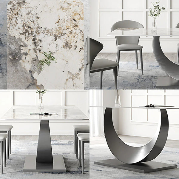 Vera Modern Dining Table & Chairs Set, Sintered Stone Top, Luxury Wooden Frame Dining Set with PU Leather Chairs, Grey & Walnut Finish - Sleek Furniture