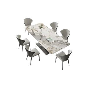 Vera Modern Dining Table & Chairs Set, Sintered Stone Top, Luxury Wooden Frame Dining Set with PU Leather Chairs, Grey & Walnut Finish - Sleek Furniture