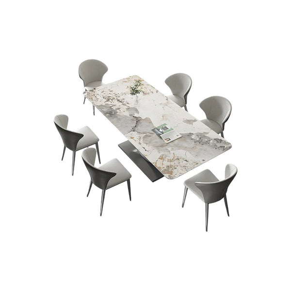 Vera Modern Dining Table & Chairs Set, Sintered Stone Top, Luxury Wooden Frame Dining Set with PU Leather Chairs, Grey & Walnut Finish - Sleek Furniture
