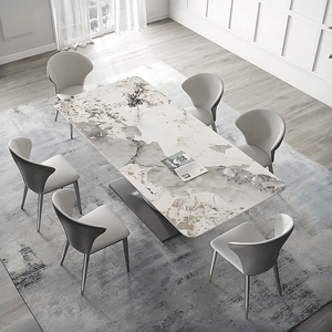 Vera Modern Dining Table & Chairs Set, Sintered Stone Top, Luxury Wooden Frame Dining Set with PU Leather Chairs, Grey & Walnut Finish - Sleek Furniture
