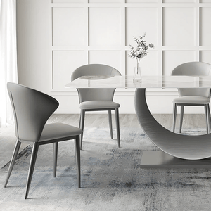Vera Modern Dining Table & Chairs Set, Sintered Stone Top, Luxury Wooden Frame Dining Set with PU Leather Chairs, Grey & Walnut Finish - Sleek Furniture