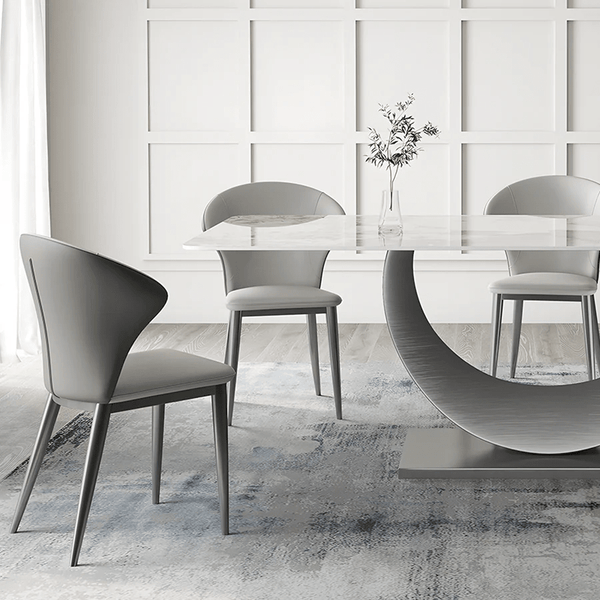 Vera Modern Dining Table & Chairs Set, Sintered Stone Top, Luxury Wooden Frame Dining Set with PU Leather Chairs, Grey & Walnut Finish - Sleek Furniture