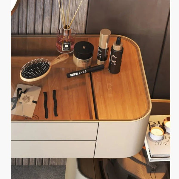 Vida Nevada Modern Dressing Table with Integrated Mirror – White Glass Top Vanity Table | MDF, Glass & Painted Steel Bedroom Furniture - Sleek Furniture