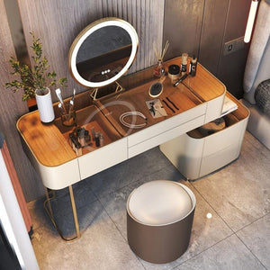 Vida Nevada Modern Dressing Table with Integrated Mirror – White Glass Top Vanity Table | MDF, Glass & Painted Steel Bedroom Furniture - Sleek Furniture
