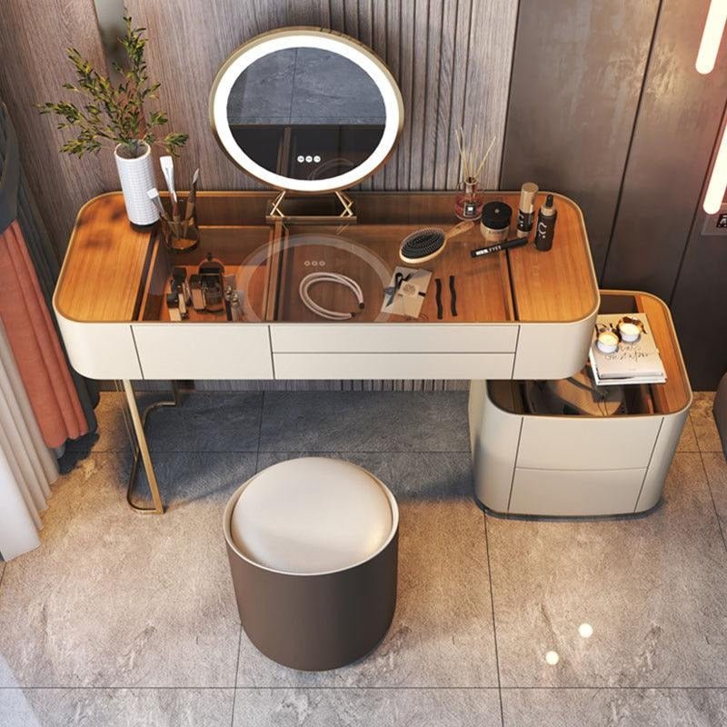 Vida Nevada Modern Dressing Table with Integrated Mirror – White Glass Top Vanity Table | MDF, Glass & Painted Steel Bedroom Furniture - Sleek Furniture