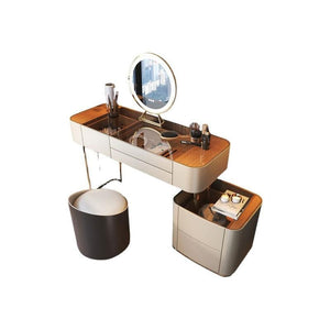 Vida Nevada Modern Dressing Table with Integrated Mirror – White Glass Top Vanity Table | MDF, Glass & Painted Steel Bedroom Furniture - Sleek Furniture