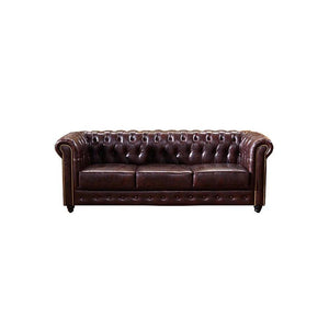 Vintage Chesterfield 3-Seater Sofa – Classic Button Tufted PU Leather Couch, Dark Brown Luxury Living Room Sofa with High Density Foam Cushions, Elegant Traditional Chesterfield Design - Sleek Furniture