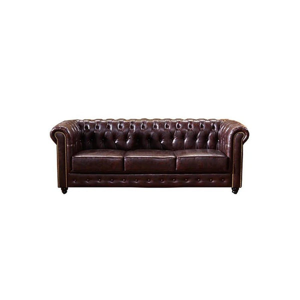Vintage Chesterfield 3-Seater Sofa – Classic Button Tufted PU Leather Couch, Dark Brown Luxury Living Room Sofa with High Density Foam Cushions, Elegant Traditional Chesterfield Design - Sleek Furniture