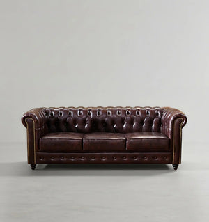 Vintage Chesterfield 3-Seater Sofa – Classic Button Tufted PU Leather Couch, Dark Brown Luxury Living Room Sofa with High Density Foam Cushions, Elegant Traditional Chesterfield Design - Sleek Furniture