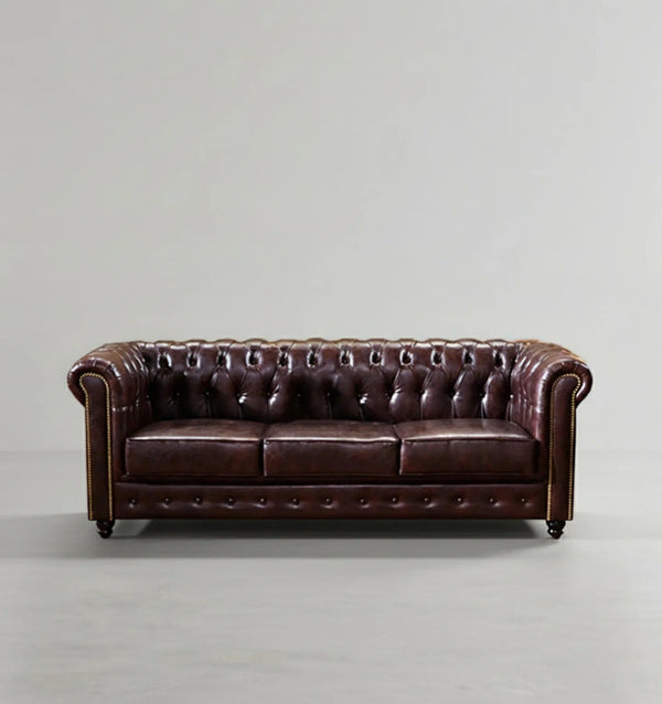 Vintage Chesterfield 3-Seater Sofa – Classic Button Tufted PU Leather Couch, Dark Brown Luxury Living Room Sofa with High Density Foam Cushions, Elegant Traditional Chesterfield Design - Sleek Furniture