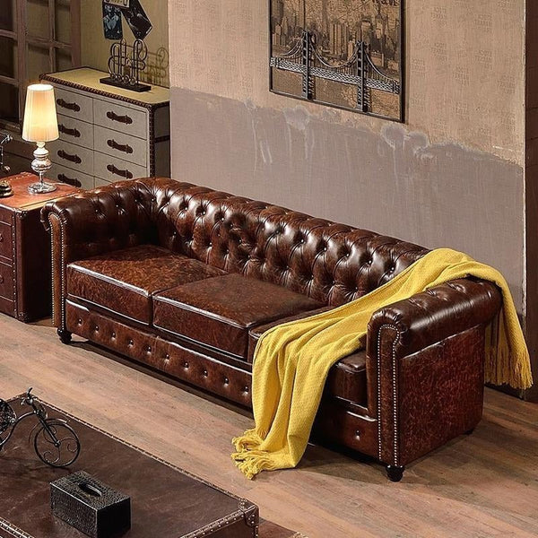 Vintage Chesterfield 3-Seater Sofa – Classic Button Tufted PU Leather Couch, Dark Brown Luxury Living Room Sofa with High Density Foam Cushions, Elegant Traditional Chesterfield Design - Sleek Furniture