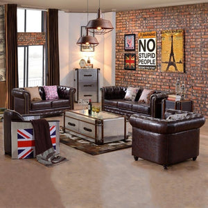 Vintage Chesterfield 3-Seater Sofa – Classic Button Tufted PU Leather Couch, Dark Brown Luxury Living Room Sofa with High Density Foam Cushions, Elegant Traditional Chesterfield Design - Sleek Furniture