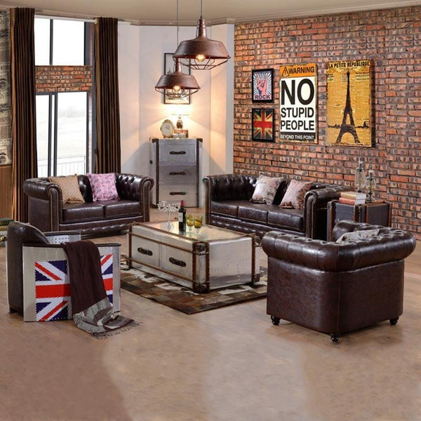 Vintage Chesterfield 3-Seater Sofa – Classic Button Tufted PU Leather Couch, Dark Brown Luxury Living Room Sofa with High Density Foam Cushions, Elegant Traditional Chesterfield Design - Sleek Furniture