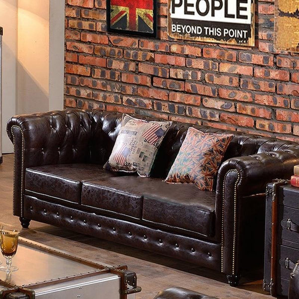 Vintage Chesterfield 3-Seater Sofa – Classic Button Tufted PU Leather Couch, Dark Brown Luxury Living Room Sofa with High Density Foam Cushions, Elegant Traditional Chesterfield Design - Sleek Furniture