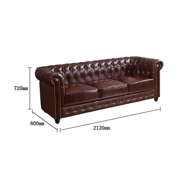 Vintage Chesterfield 3-Seater Sofa – Classic Button Tufted PU Leather Couch, Dark Brown Luxury Living Room Sofa with High Density Foam Cushions, Elegant Traditional Chesterfield Design - Sleek Furniture