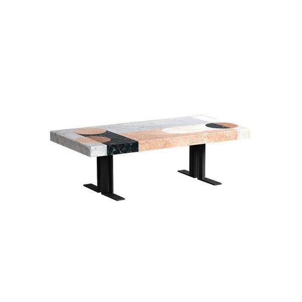 Vogue Marble Coffee Table | Contemporary White & Black Round Center Table with Painted Steel Base | Modern Living Room Accent Furniture - Sleek Furniture
