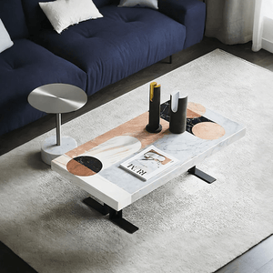 Vogue Marble Coffee Table | Contemporary White & Black Round Center Table with Painted Steel Base | Modern Living Room Accent Furniture - Sleek Furniture