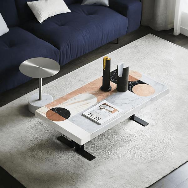 Vogue Marble Coffee Table | Contemporary White & Black Round Center Table with Painted Steel Base | Modern Living Room Accent Furniture - Sleek Furniture