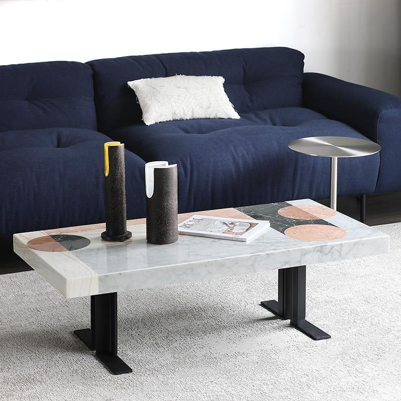 Vogue Marble Coffee Table | Contemporary White & Black Round Center Table with Painted Steel Base | Modern Living Room Accent Furniture - Sleek Furniture
