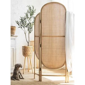 Walsh Modern Rattan Room Divider Screen in Oak Finish Wooden Privacy Partition Panel for Living Room, Bedroom & Office - Sleek Furniture