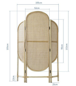 Walsh Modern Rattan Room Divider Screen in Oak Finish Wooden Privacy Partition Panel for Living Room, Bedroom & Office - Sleek Furniture
