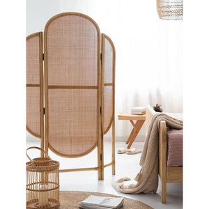 Walsh Modern Rattan Room Divider Screen in Oak Finish Wooden Privacy Partition Panel for Living Room, Bedroom & Office - Sleek Furniture