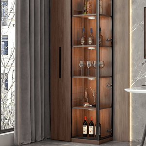 Wavecrest Wooden Cocktail Bar Cabinet with Glass Doors & Storage Shelves | Modern Walnut Finish Home Bar Unit for Living Room, Dining Area & Entertainment Spaces - Sleek Furniture