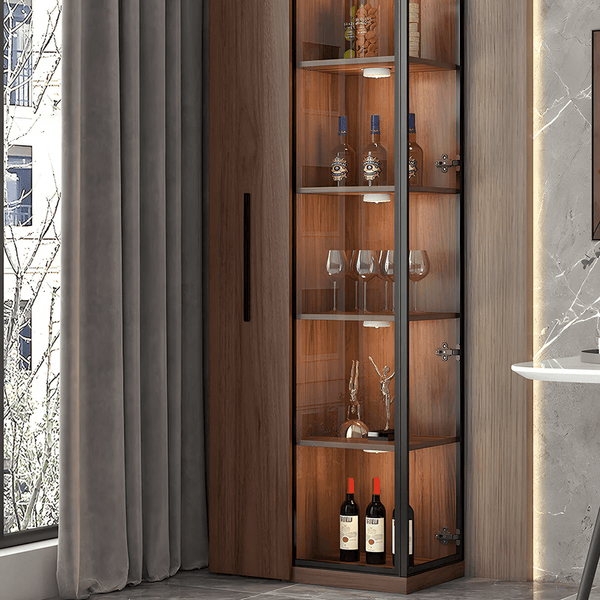 Wavecrest Wooden Cocktail Bar Cabinet with Glass Doors & Storage Shelves | Modern Walnut Finish Home Bar Unit for Living Room, Dining Area & Entertainment Spaces - Sleek Furniture