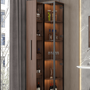 Wavecrest Wooden Cocktail Bar Cabinet with Glass Doors & Storage Shelves | Modern Walnut Finish Home Bar Unit for Living Room, Dining Area & Entertainment Spaces - Sleek Furniture