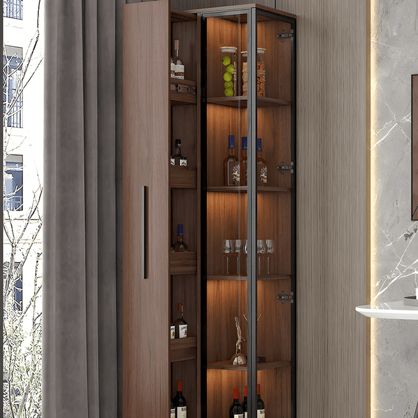 Wavecrest Wooden Cocktail Bar Cabinet with Glass Doors & Storage Shelves | Modern Walnut Finish Home Bar Unit for Living Room, Dining Area & Entertainment Spaces - Sleek Furniture