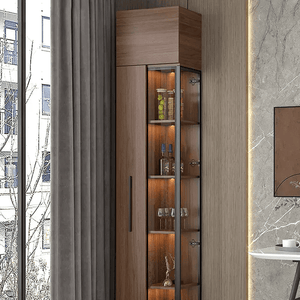 Wavecrest Wooden Cocktail Bar Cabinet with Glass Doors & Storage Shelves | Modern Walnut Finish Home Bar Unit for Living Room, Dining Area & Entertainment Spaces - Sleek Furniture