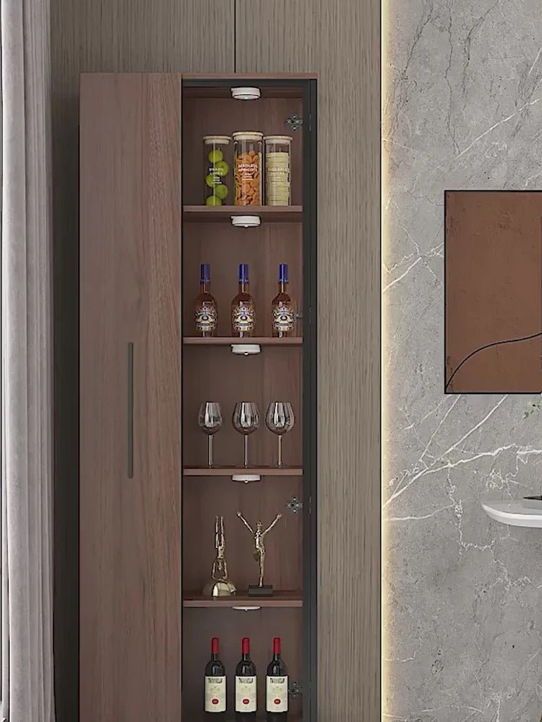 Wavecrest Wooden Cocktail Bar Cabinet with Glass Doors & Storage Shelves | Modern Walnut Finish Home Bar Unit for Living Room, Dining Area & Entertainment Spaces - Sleek Furniture