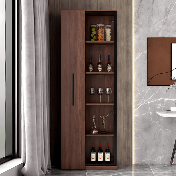 Wavecrest Wooden Cocktail Bar Cabinet with Glass Doors & Storage Shelves | Modern Walnut Finish Home Bar Unit for Living Room, Dining Area & Entertainment Spaces - Sleek Furniture