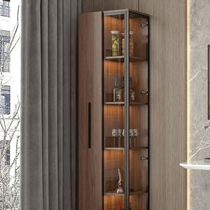 Wavecrest Wooden Cocktail Bar Cabinet with Glass Doors & Storage Shelves | Modern Walnut Finish Home Bar Unit for Living Room, Dining Area & Entertainment Spaces - Sleek Furniture