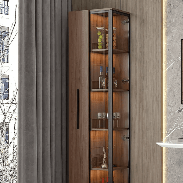 Wavecrest Wooden Cocktail Bar Cabinet with Glass Doors & Storage Shelves | Modern Walnut Finish Home Bar Unit for Living Room, Dining Area & Entertainment Spaces - Sleek Furniture