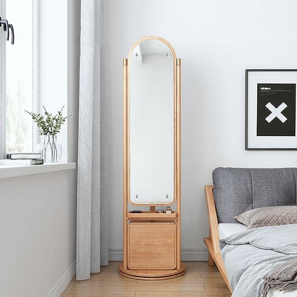 Weilai Concept Full - Length Mirror Storage Wardrobe with Integrated Shelving – Modern Freestanding Bedroom Cabinet (Green & Ash Finish) - Sleek Furniture