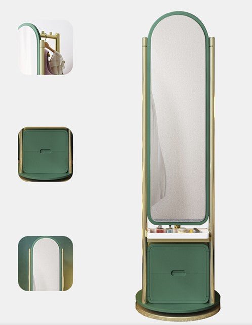 Weilai Concept Full - Length Mirror Storage Wardrobe with Integrated Shelving – Modern Freestanding Bedroom Cabinet (Green & Ash Finish) - Sleek Furniture