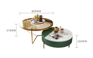 Weilai Concept Nesting Coffee Table Set with Sintered Stone Top, MDF Base & Painted Steel Frame, Modern Round Space Saving Living Room Tables, Green and White - Sleek Furniture