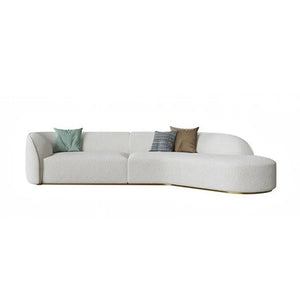 Welby Four Seater Curved Sofa – Modern White Bouclé & Velvet Upholstered Designer Sofa, Contemporary Luxury 4-Seater Lounge Couch for Living Room - Sleek Furniture
