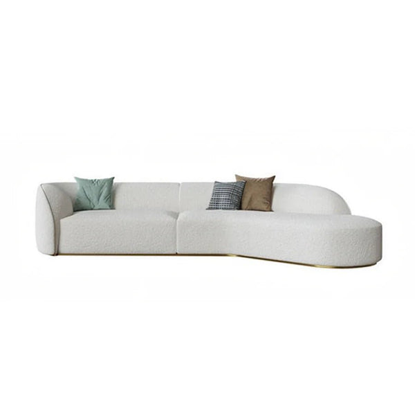 Welby Four Seater Curved Sofa – Modern White Bouclé & Velvet Upholstered Designer Sofa, Contemporary Luxury 4-Seater Lounge Couch for Living Room - Sleek Furniture