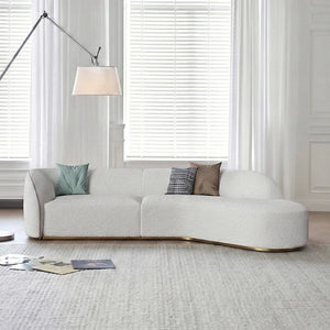 Welby Four Seater Curved Sofa – Modern White Bouclé & Velvet Upholstered Designer Sofa, Contemporary Luxury 4-Seater Lounge Couch for Living Room - Sleek Furniture