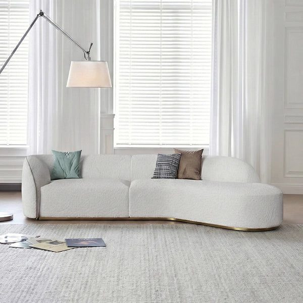 Welby Four Seater Curved Sofa – Modern White Bouclé & Velvet Upholstered Designer Sofa, Contemporary Luxury 4-Seater Lounge Couch for Living Room - Sleek Furniture