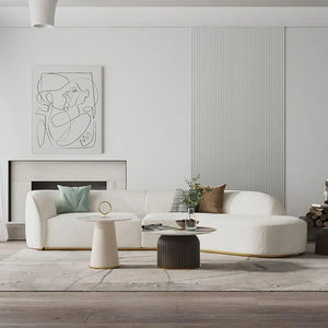 Welby Four Seater Curved Sofa – Modern White Bouclé & Velvet Upholstered Designer Sofa, Contemporary Luxury 4-Seater Lounge Couch for Living Room - Sleek Furniture