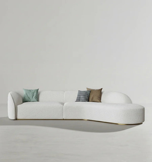 Welby Four Seater Curved Sofa – Modern White Bouclé & Velvet Upholstered Designer Sofa, Contemporary Luxury 4-Seater Lounge Couch for Living Room - Sleek Furniture