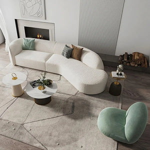 Welby Four Seater Curved Sofa – Modern White Bouclé & Velvet Upholstered Designer Sofa, Contemporary Luxury 4-Seater Lounge Couch for Living Room - Sleek Furniture