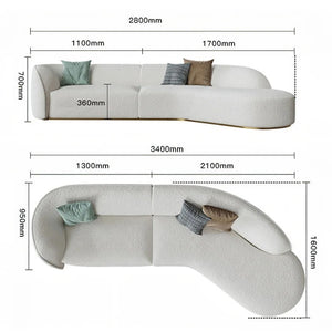 Welby Four Seater Curved Sofa – Modern White Bouclé & Velvet Upholstered Designer Sofa, Contemporary Luxury 4-Seater Lounge Couch for Living Room - Sleek Furniture