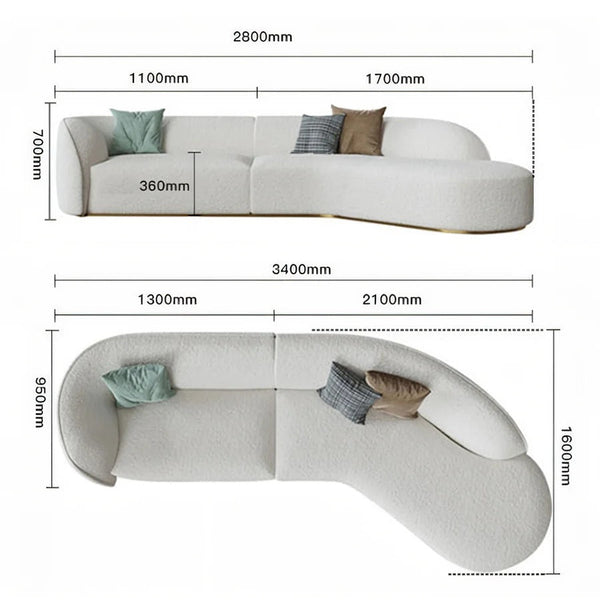 Welby Four Seater Curved Sofa – Modern White Bouclé & Velvet Upholstered Designer Sofa, Contemporary Luxury 4-Seater Lounge Couch for Living Room - Sleek Furniture