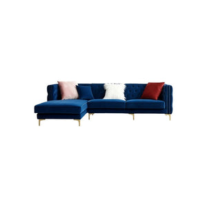 WH215 Modern Velvet Three-Seater Corner Sofa – Contemporary L-Shaped Couch with Steel Frame, Comfortable Seating for Living Room, Green & Blue - Sleek Furniture