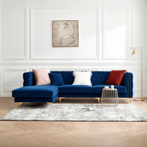 WH215 Modern Velvet Three-Seater Corner Sofa – Contemporary L-Shaped Couch with Steel Frame, Comfortable Seating for Living Room, Green & Blue - Sleek Furniture